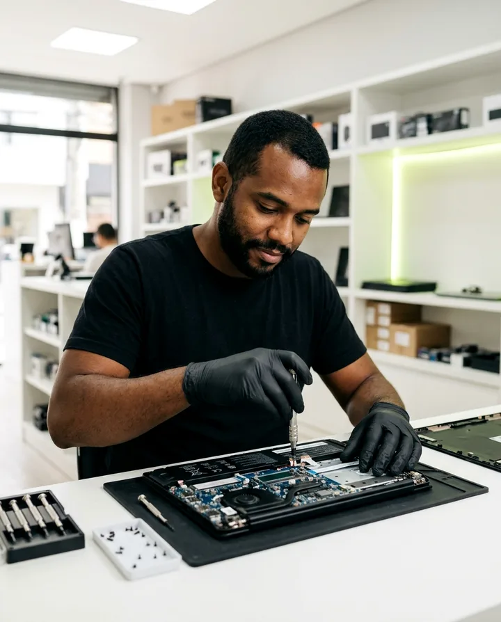 Notebook aberto em manutenção